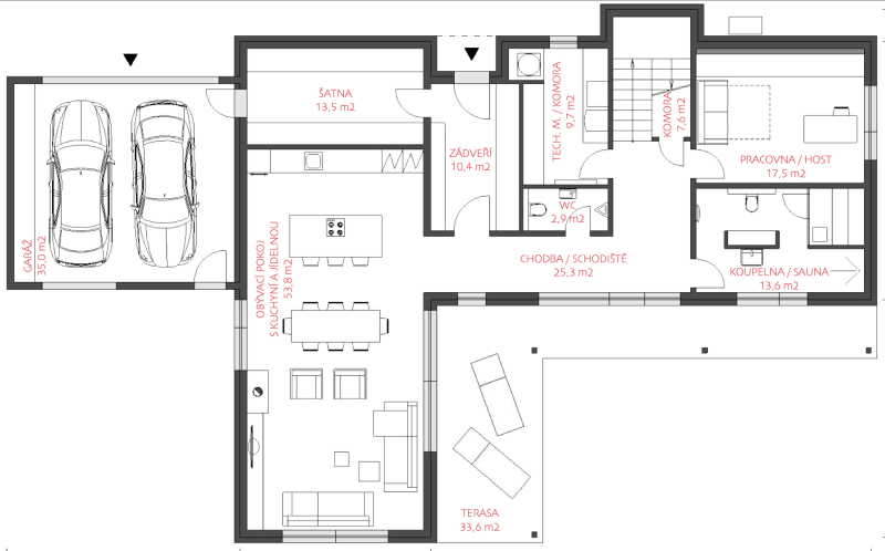 DrevoaStavby.cz Půdorys 1NP dřevostavby LUCERN