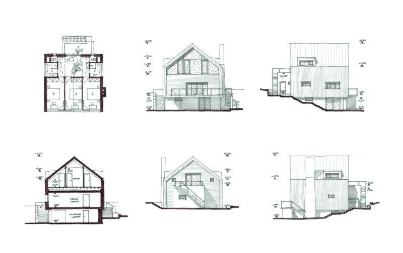 DrevoaStavby.cz Dřevěná nástavba moderní chata v lese_vizualizace a půdorys