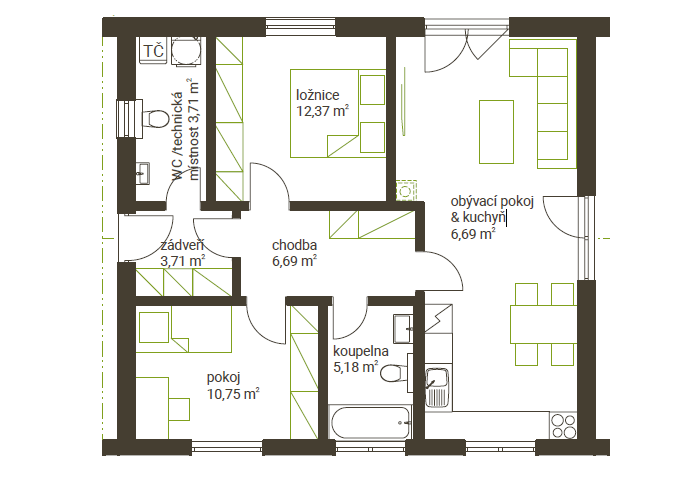 DrevoaStavby.cz Dřevostavba pro seniory VARIO PROFI 73_půdorys