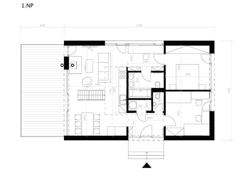 DrevoaStavby.cz Dřevostavba Futura Freestyle k pronájmu  DrevoaStavby.cz Dřevostavba Futura Freestyle k pronájmu půdorys 1NP