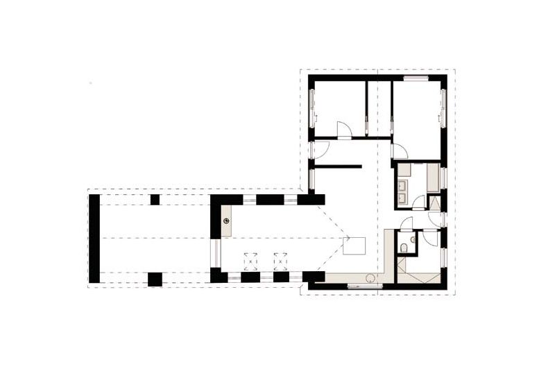 DrevoaStavby.cz Dřevostavba propojená s kamenným domem PŮDORYS