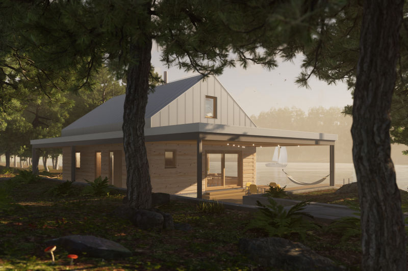 DrevoaStavby.cz | Moderní roubenka na břehu rybníka OK Pyrus