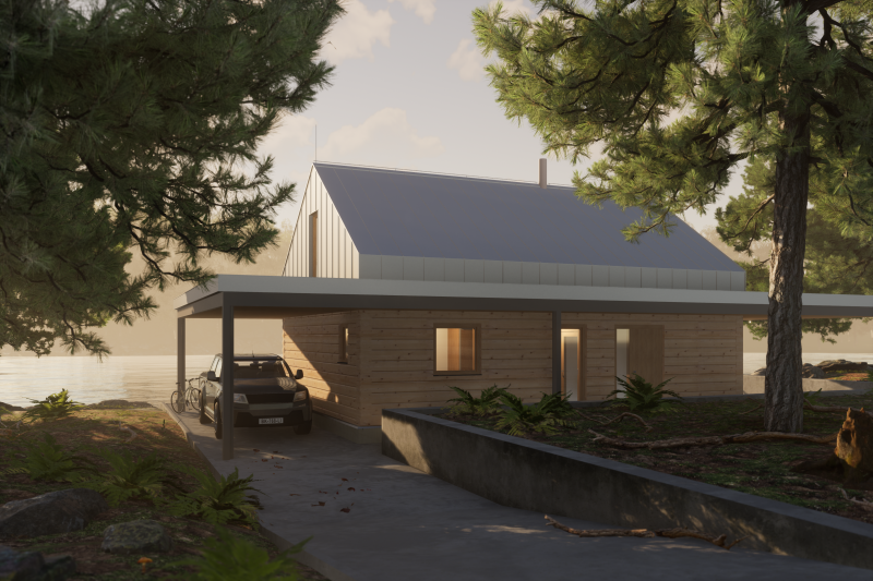 DrevoaStavby.cz | Moderní roubenka na břehu rybníka OK Pyrus