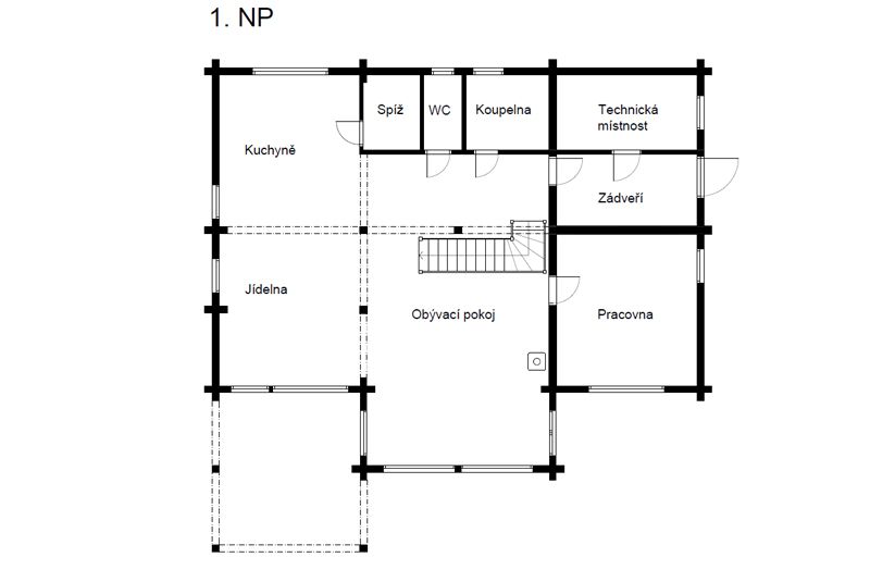 DrevoaStavby.cz Moderní srubový dům Kontio DrevoaStavby.cz Moderní srubový dům Kontio Půdorys 1NP